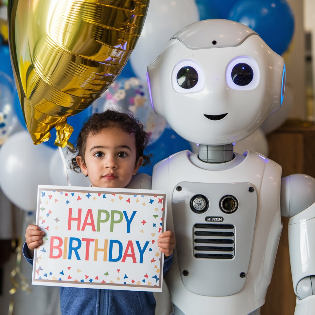 Robot oslavuje narozeniny s mladm chlapcem, svatba, novomanelsk pn, blahopn, pnka, obrzky ke satku, Pn pro novomanele